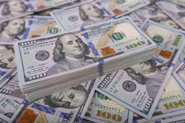 Amerikaanse Dollars Honderd Bankbiljetten Veel Dollars Close — Stockfoto