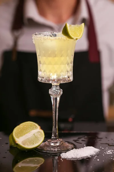 Margarita Alcohol Cocktail Lime Ice Alcohol Cocktail Black Background Surface — Stock Photo, Image