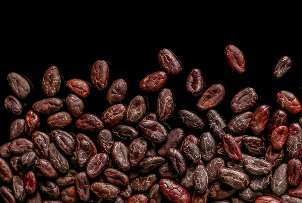 Fagioli Cacao Isolati Sfondo Nero Fagioli Arrosto — Foto Stock