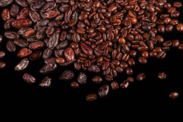 Roasted Beans Cocoa Beans Coffee Beans Isolated Black Background — Stock Photo, Image