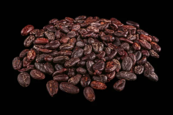 Habas Asadas Granos Cacao Granos Café Aislados Sobre Fondo Negro — Foto de Stock