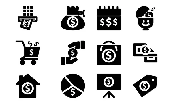 Geld Vorlage Solides Symbol Set — Stockvektor