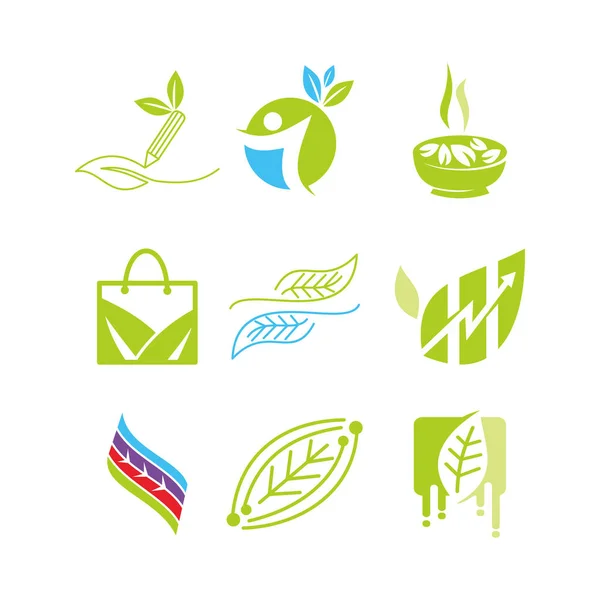 Hoja Logotipo Diseño Vector Plantilla Set — Archivo Imágenes Vectoriales