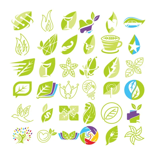 Hoja Logotipo Diseño Vector Plantilla Set — Vector de stock