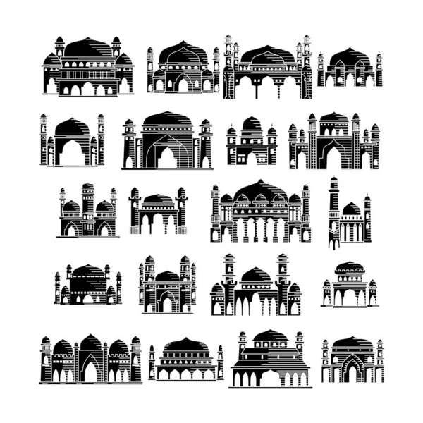Mosquée icône vecteur Illustration modèle de conception Set — Image vectorielle