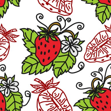 Çilek Meyve Desen Dikişsiz Vektör Şablonu