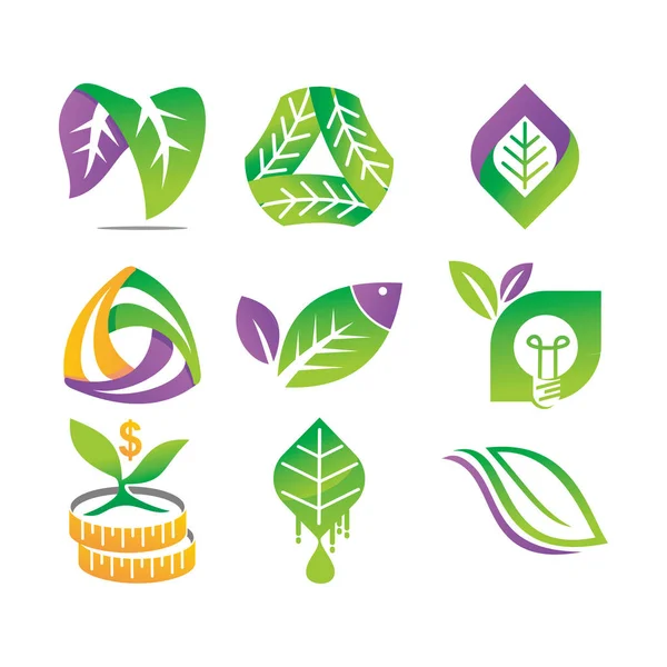 Hoja Logotipo Diseño Vector Plantilla Set — Vector de stock