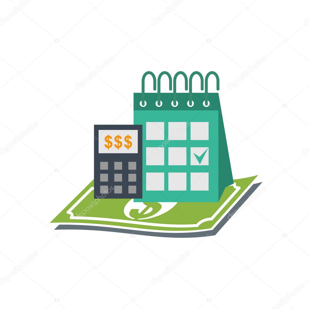 Calendar with payday calculator concept vector isolated illustration