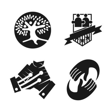 Taahhüt Teamwork Birlikte İş Siyah Logo İllüstrasyon Ve