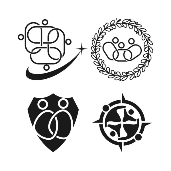 Schild Kompass Lösung Engagement Teamarbeit zusammen schwarzes Logo — Stockvektor