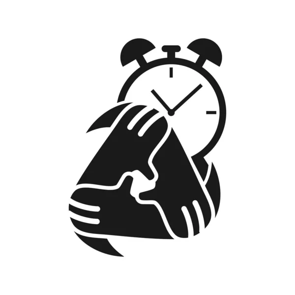 Tijd hand toewijding samen teamwork zwart logo — Stockvector