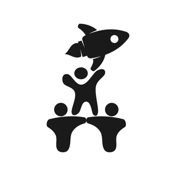 Cohete Compromiso Trabajo en Equipo Juntos Logo Negro — Archivo Imágenes Vectoriales