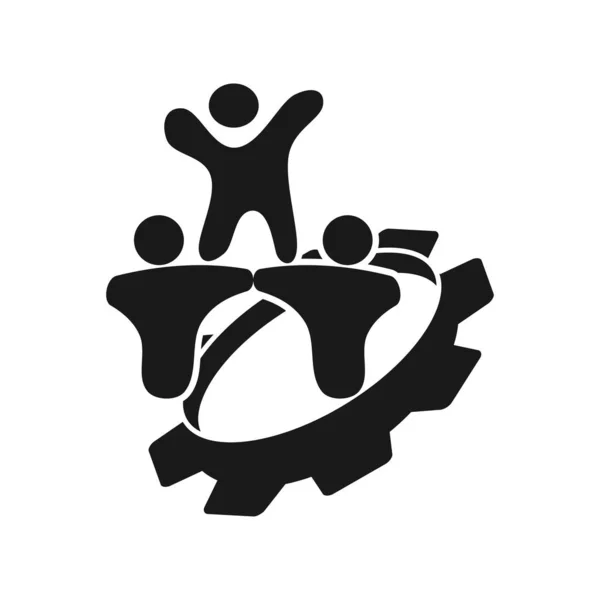 Engranaje personas Compromiso Trabajo en equipo Juntos Logo Negro — Archivo Imágenes Vectoriales