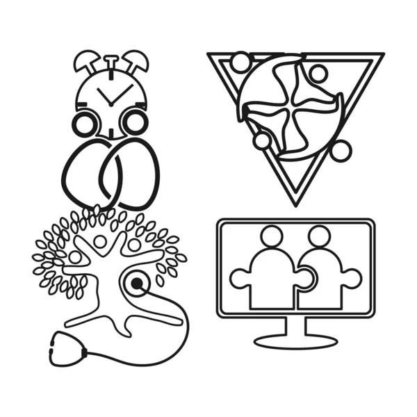 Стетоскоп времени Обязательства Командная работа вместе Логотип Контуры — стоковый вектор