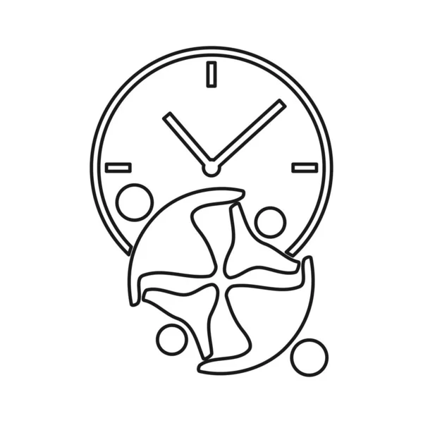 時間人のコミットメントチームワーク一緒にアウトラインロゴ — ストックベクタ