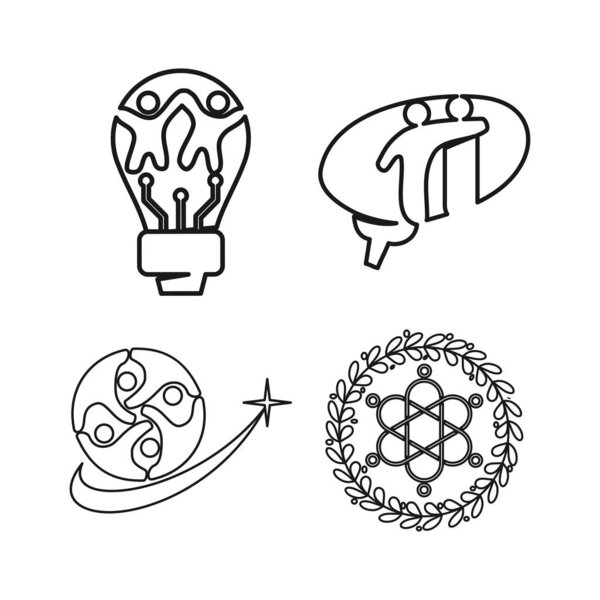 bulb brain leaf Commitment Teamwork Together Outline Logo  