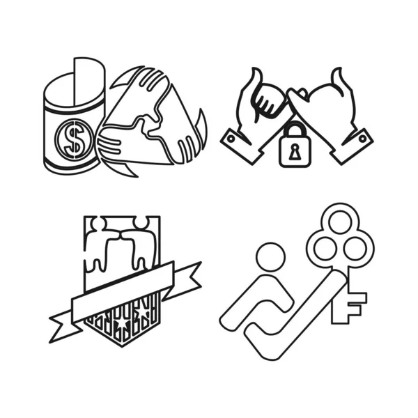 Κλειδί χρήματα ασπίδα δέσμευση ομαδική εργασία μαζί λογότυπο περίγραμμα — Διανυσματικό Αρχείο