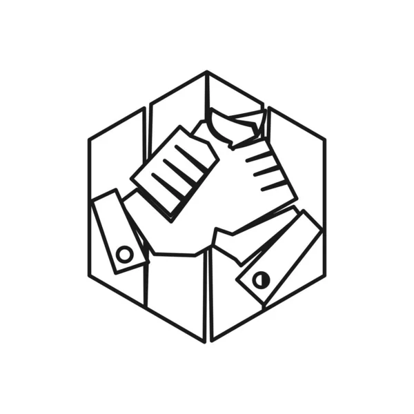 Mano hexagonal Compromiso Trabajo en equipo Juntos Esquema Logo — Vector de stock