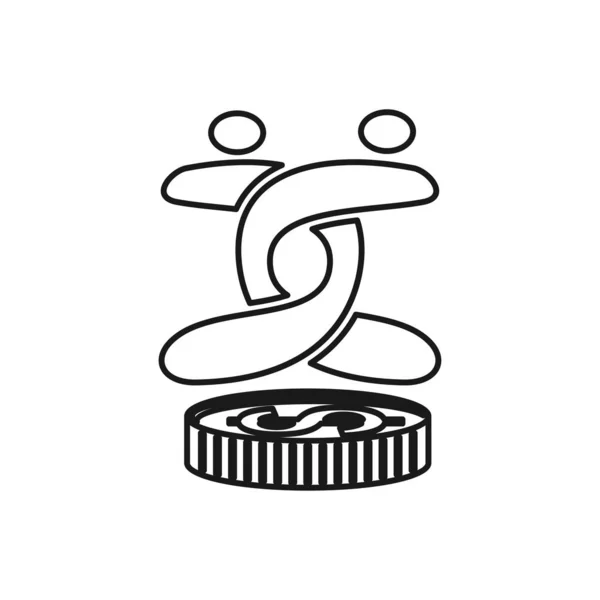 Гроші монети люди зобов'язання команда робота разом контур логотип — стоковий вектор