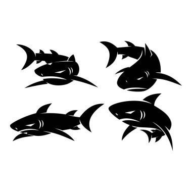 Shark logosu Yaban hayatı tasarım seti modern illüstrasyon şablonu