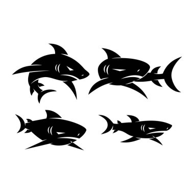 Shark logosu Maskot tasarım vektör seti modern kavram şablonu