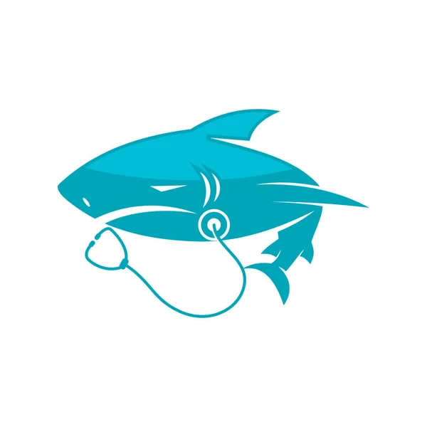상어 청진기 로고 디자인 벡터 고립 된 그림 — 스톡 벡터