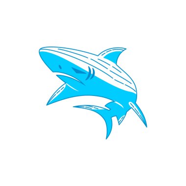 Shark Power logo tasarım vektör Anahat yalıtılmış şablon