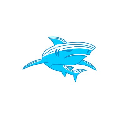 Shark logosu Kimlik tasarım vektör Anahat izole illüstrasyon