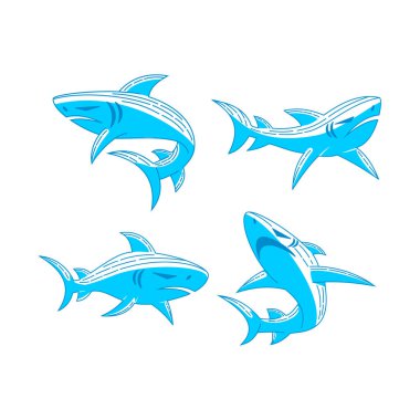 Shark Blue logo tasarım vektör Anahat set kavram şablonu