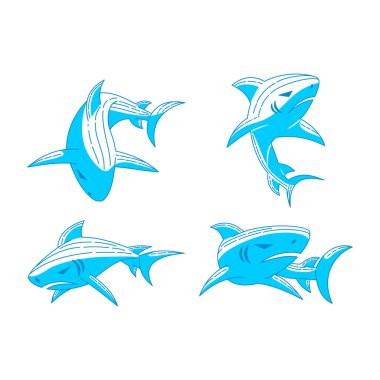 Shark Predator logo tasarım vektör Anahat çizim 