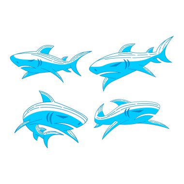 Shark logo Amblem tasarım vektör Anahat çizim kavramı