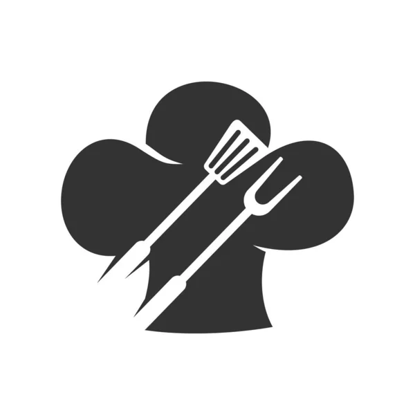 Barbecue Spatula Fork Hat Chef logo template vector badge Design — ストックベクタ
