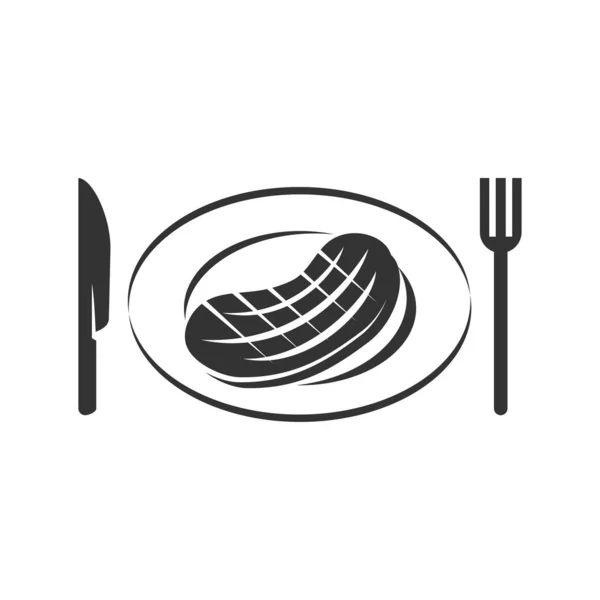 Grill nötkött kniv gaffel logotyp vektor märke Design — Stock vektor