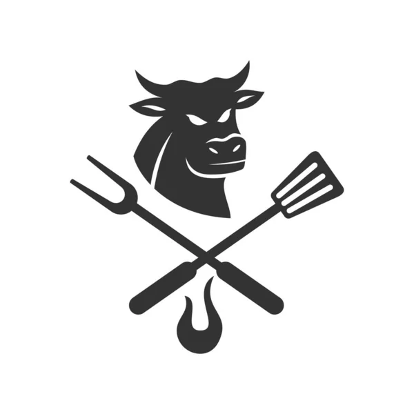 Logo Barbecue Beef template vector badge Desain Terisolasi - Stok Vektor