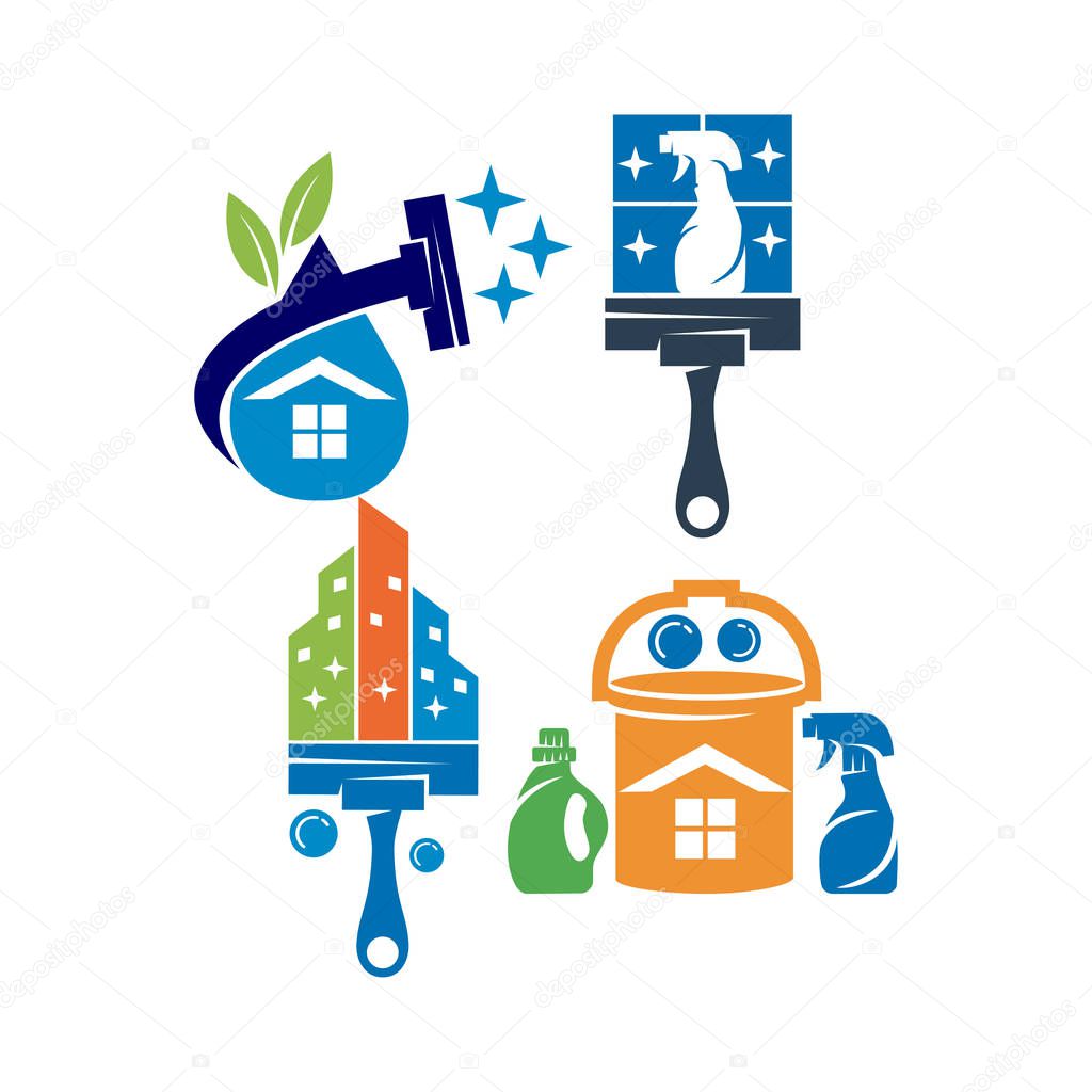 Cleaning Service Business logo design, Eco Friendly Concept for Interior, Home and Building