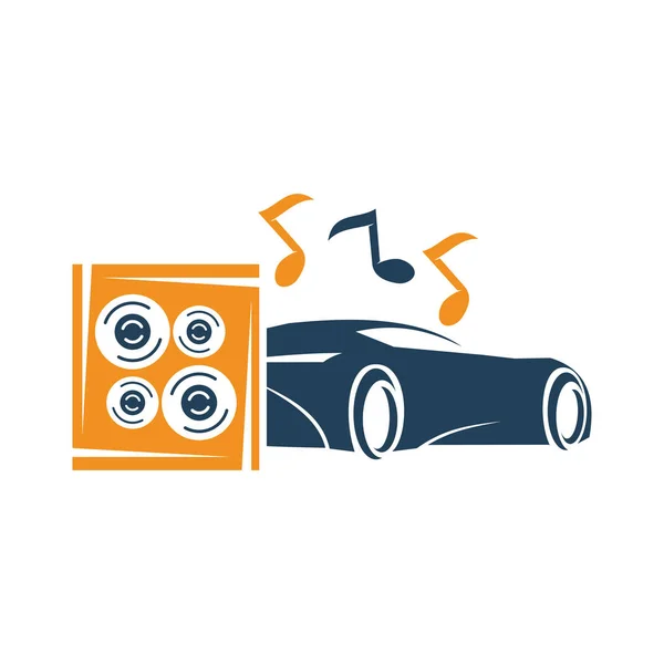 Audio coche sistema caja altavoz nota música logotipo plantilla aislado — Archivo Imágenes Vectoriales