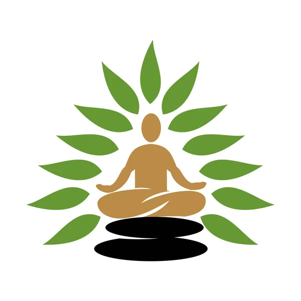 Logotipo do spa da natureza Pedra de folha ioga Design Icon vector Template Isol — Vetor de Stock