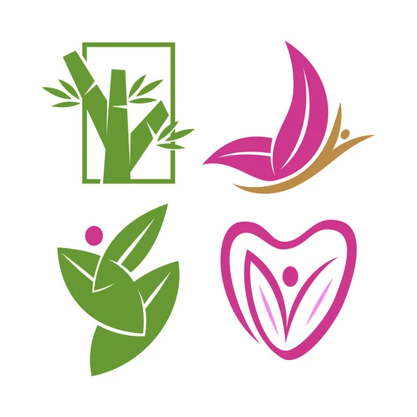 Naturaleza Spa logo Bambú amor hoja Diseño Icono vector Plantilla de conjunto — Vector de stock