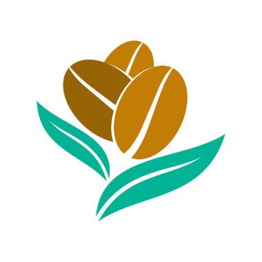 Kahve Logosu Yaprak Şablonu Vektör Simgesi İllüstrasyonu İzole Edildi