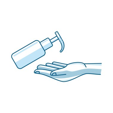 Yıkama el illüstrasyonu dezenfektanı sıvı sabun vektör simgesi 