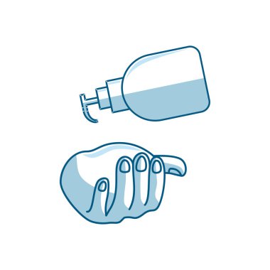 Yıkama el illüstrasyonu dezenfektanı sıvı sabun vektör simgesi 