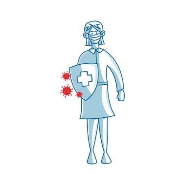 Kalkanlı iş kadını bir virüs taşıyıcısından korunuyor.