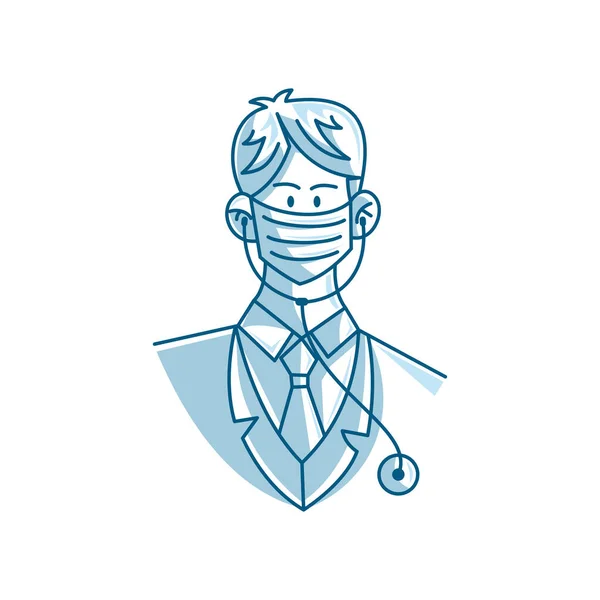 Illustrazione Del Personaggio Medico Maschile Indossando Maschera Vettoriale — Vettoriale Stock