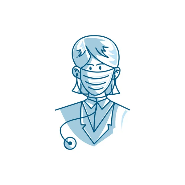 Illustrazione Del Personaggio Medico Femminile Indossando Maschera Vettoriale — Vettoriale Stock