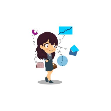 İş kadını Çoklu Görev ve Zaman Yönetimi İllüstrasyonu 