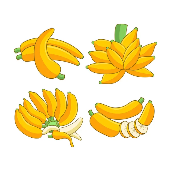 Plátanos Dibujos Animados Pelar Plátano Conjunto Frutas Amarillas — Vector de stock