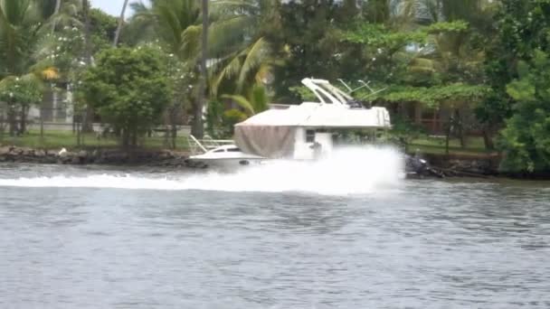 Glückliches Junges Paar Das Spaß Beim Jetski Fahren Hat Tropische — Stockvideo