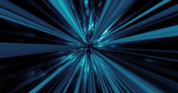 蓝色超空间曲速佐明动画 抽象的创造性宇宙背景 蓝色超空间翘曲速度Zomin霓虹灯在运动中超高速跳跃光速 10秒2天动漫火星车失火4K大爆炸 — 图库视频影像