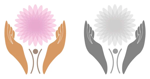 Logo Ricky Com Uma Flor Emblema Crescimento Homenzinho Apanha Flor — Vetor de Stock