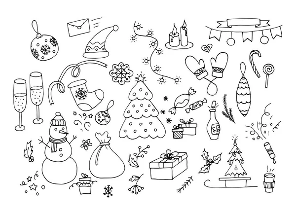 Рождество Новый Год Каракули Набор Праздничных Элементов — стоковый вектор